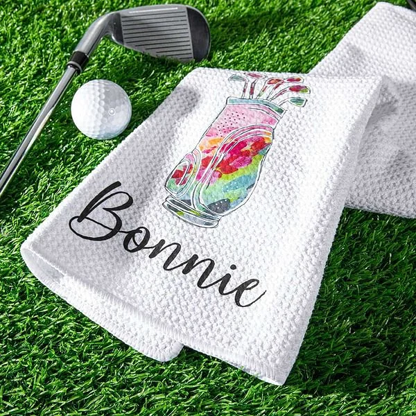Personalized Colorful Golfing Clubs Golf Waffle Towel Absorb Sweat with Hanging Clip Name Birthday Gift for Golf Lovers