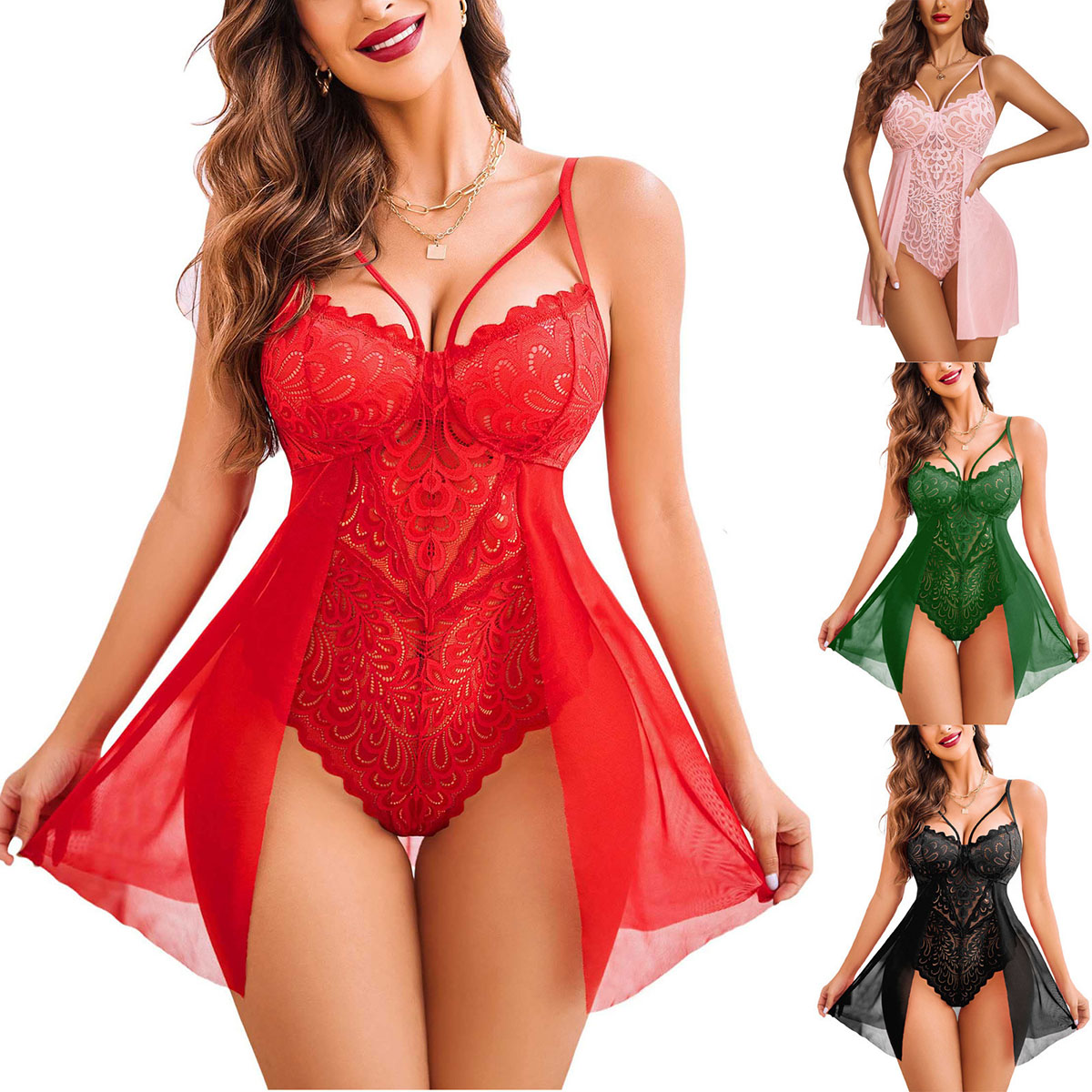 Lace suspender pajamas