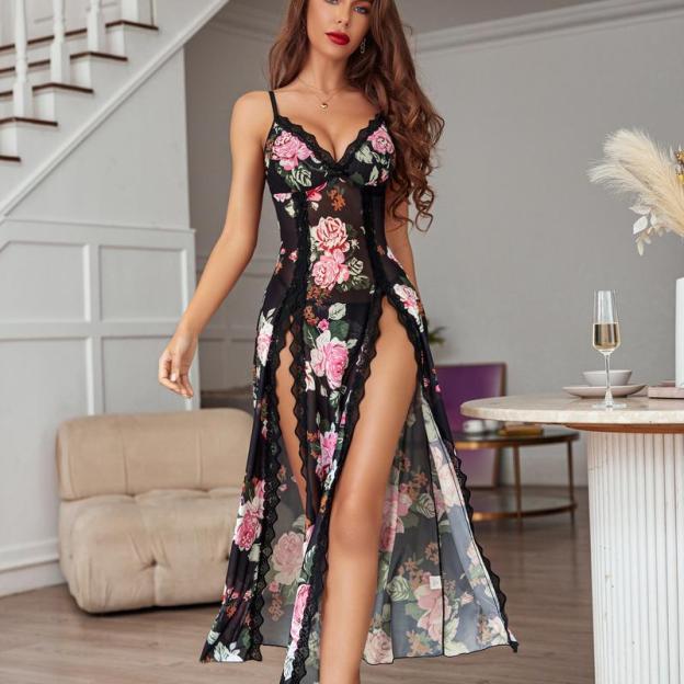 Lace side slit nightdress