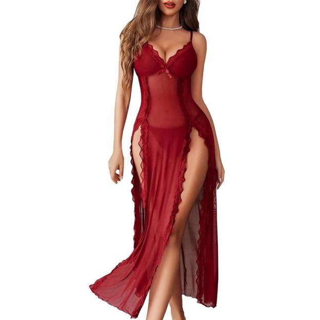 Lace side slit nightdress
