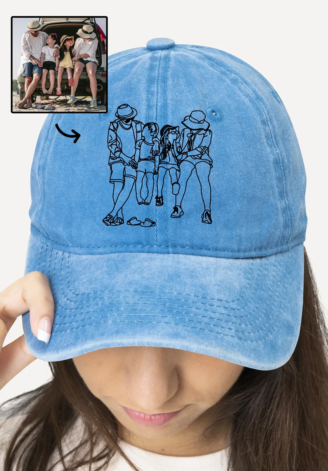 Custom line art portrait stab hats, personalized couple hats, unique gifts