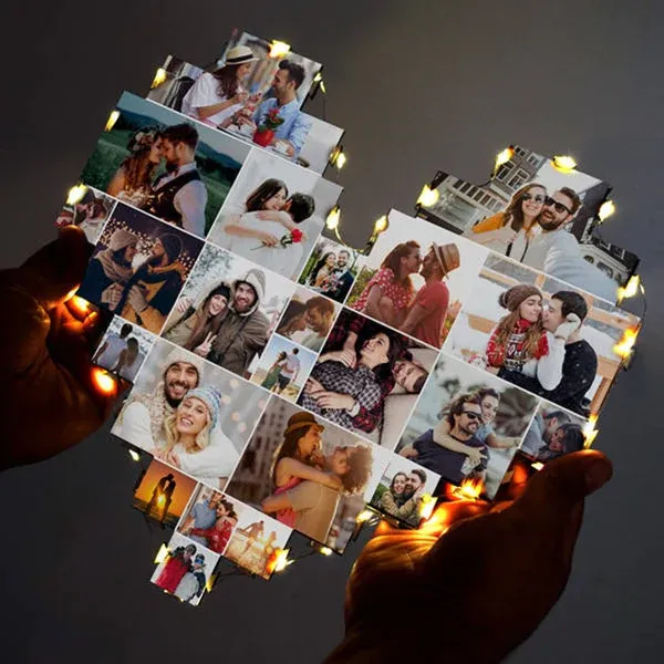 Custom Heart Shape Photo Collage Lamp