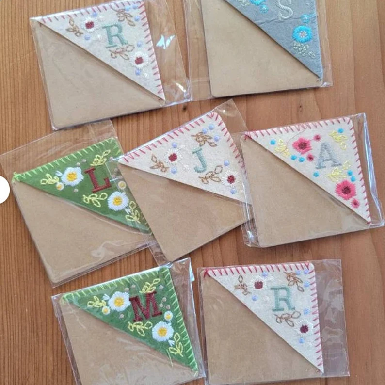 Personalized Embroidery Felt Bookmarks | Letters Handmade Corner Bookmark | 4 Season Letter & Flower Felt Bookmark Set