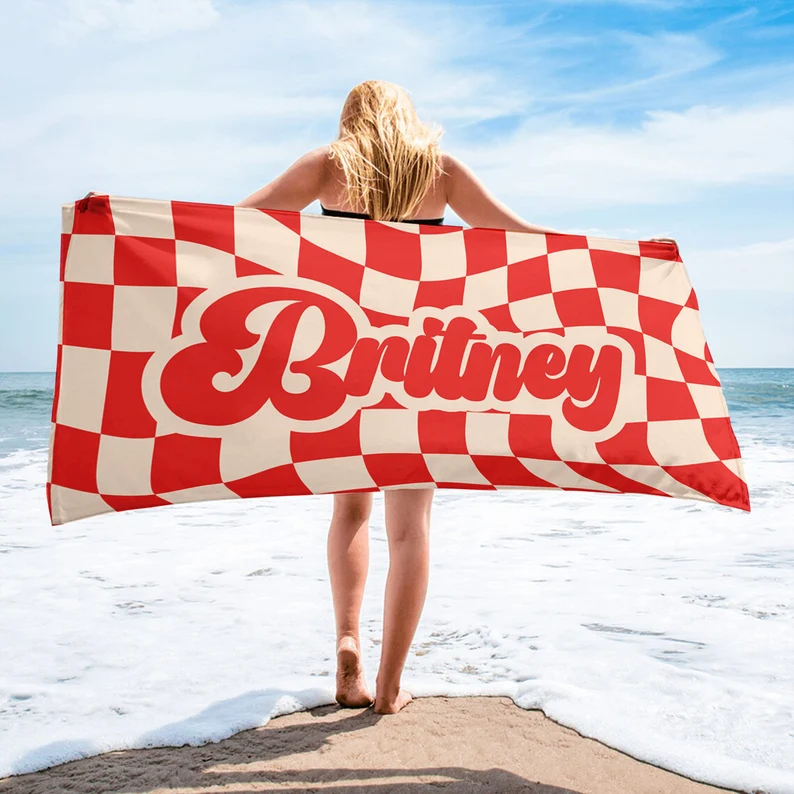 Customized Vans Checker Pattern in Retro style Beach towel, Personalized beach towel gift, Birthday, Anniversary, Customized Gift