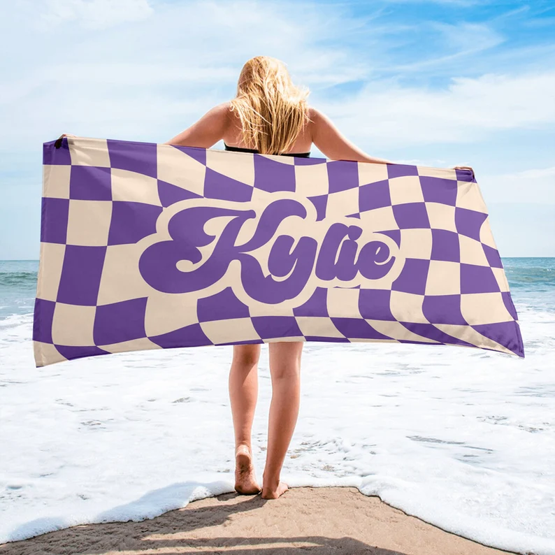 Customized Vans Checker Pattern in Retro style Beach towel, Personalized beach towel gift, Birthday, Anniversary, Customized Gift
