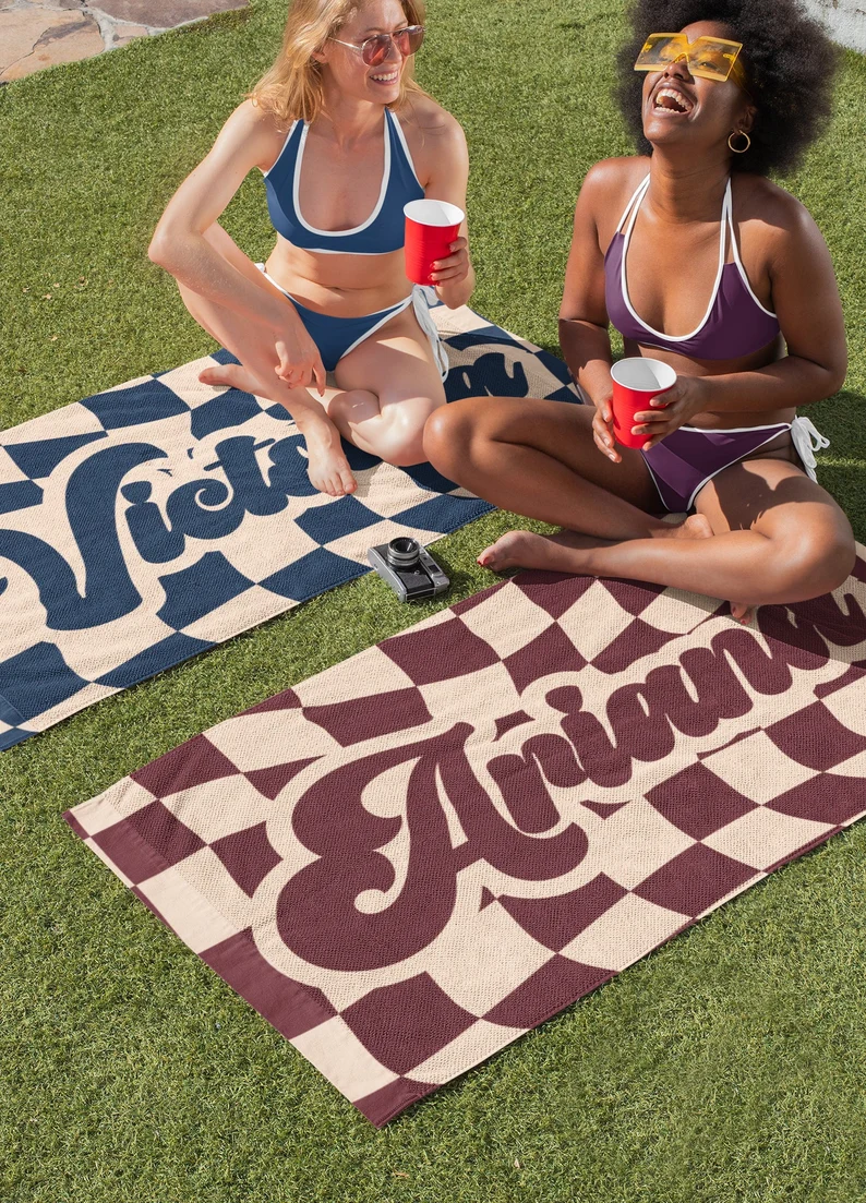 Customized Vans Checker Pattern in Retro style Beach towel, Personalized beach towel gift, Birthday, Anniversary, Customized Gift