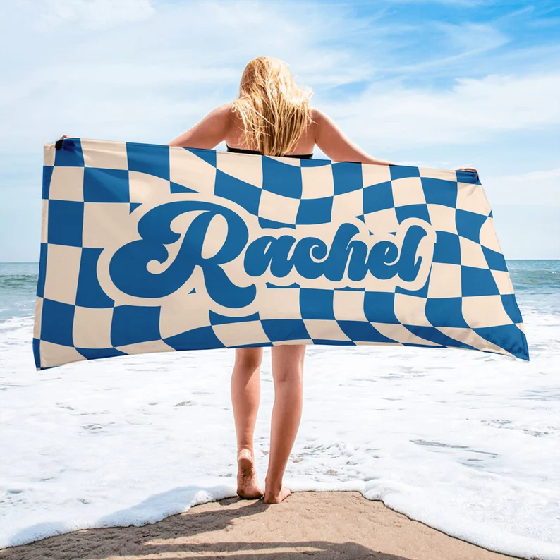 Customized Vans Checker Pattern in Retro style Beach towel, Personalized beach towel gift, Birthday, Anniversary, Customized Gift