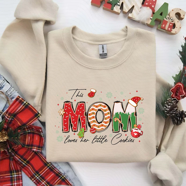 Personalized Christmas Mama Sweatshirt, This Mama Loves Her Cookies, Custom Gingerbread Shirts, Mama Christmas Gift, Custom Children Name