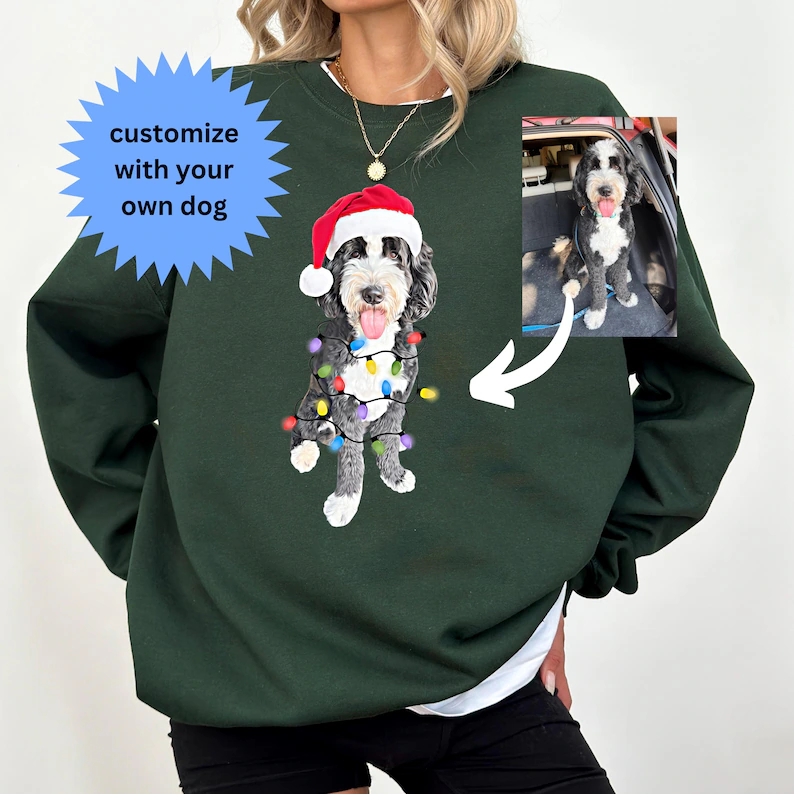 Custom Dog Sweatshirt, Holiday gift for Dog Lovers, Holiday Pet Crewneck, Personalized dog Christmas sweater, Custom Pet Illustration