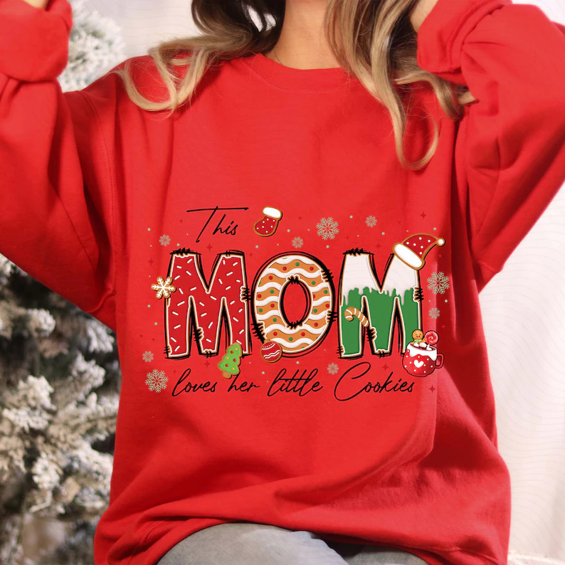 Personalized Christmas Mama Sweatshirt, This Mama Loves Her Cookies, Custom Gingerbread Shirts, Mama Christmas Gift, Custom Children Name