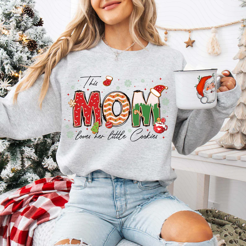 Personalized Christmas Mama Sweatshirt, This Mama Loves Her Cookies, Custom Gingerbread Shirts, Mama Christmas Gift, Custom Children Name