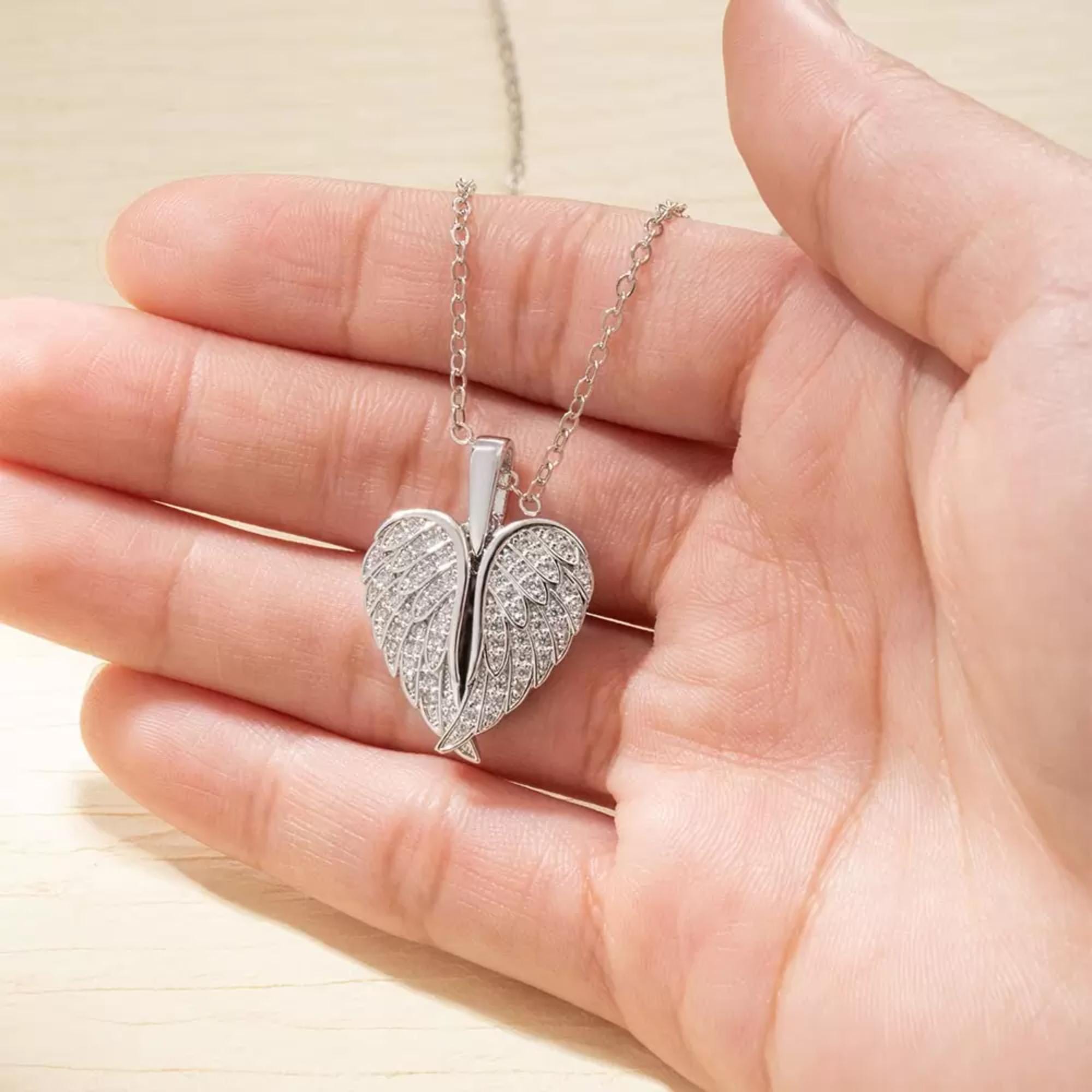 Personalized Heart Shaped Angel Wings Photo Locket Necklace Anniversary Birthday Gift for Women