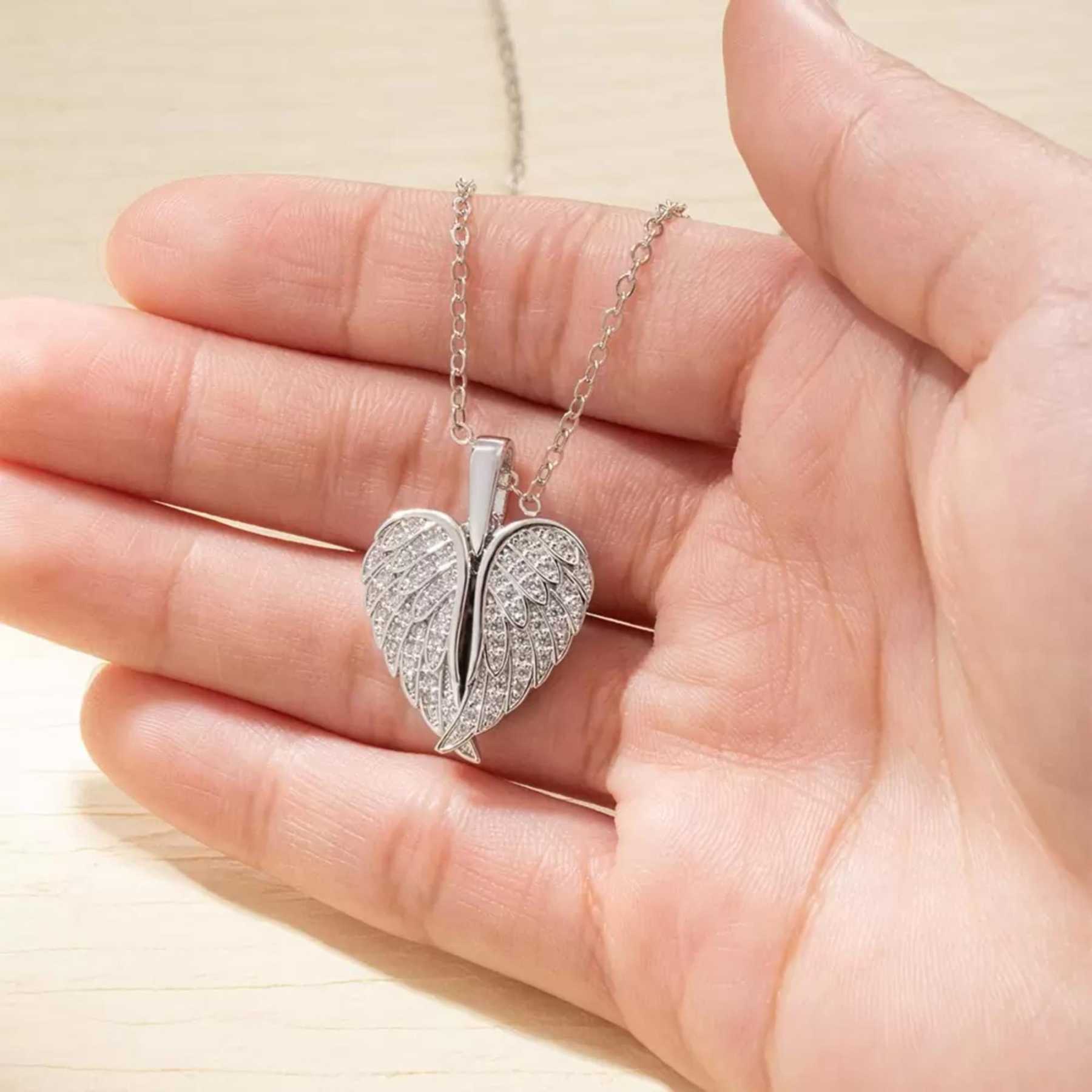 Personalized Heart Shaped Angel Wings Photo Locket Necklace Anniversary Birthday Gift for Women