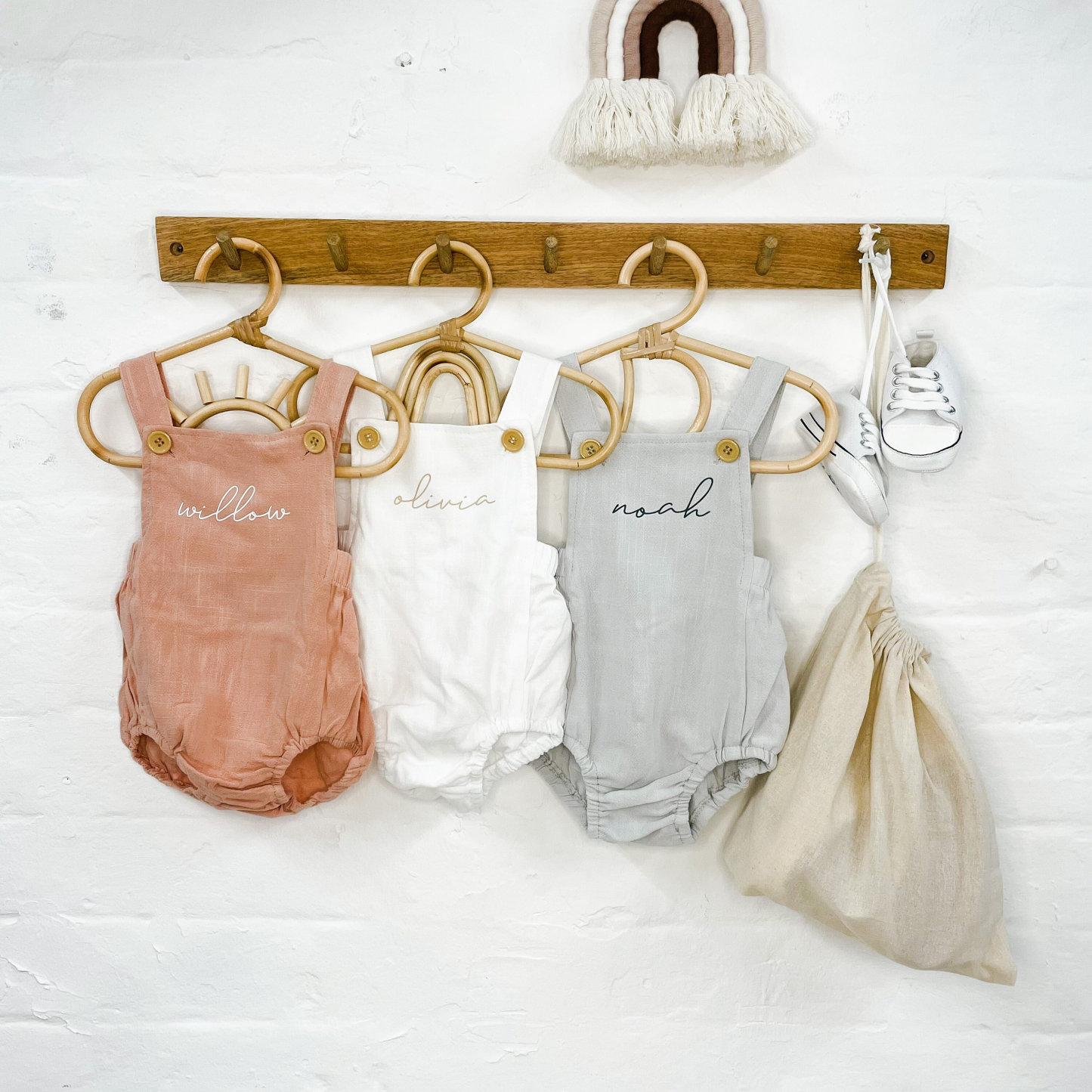 Personalised Name Baby Overalls Linen Bodysuit