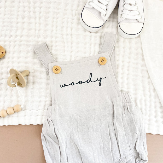 Personalised Name Baby Overalls Linen Bodysuit