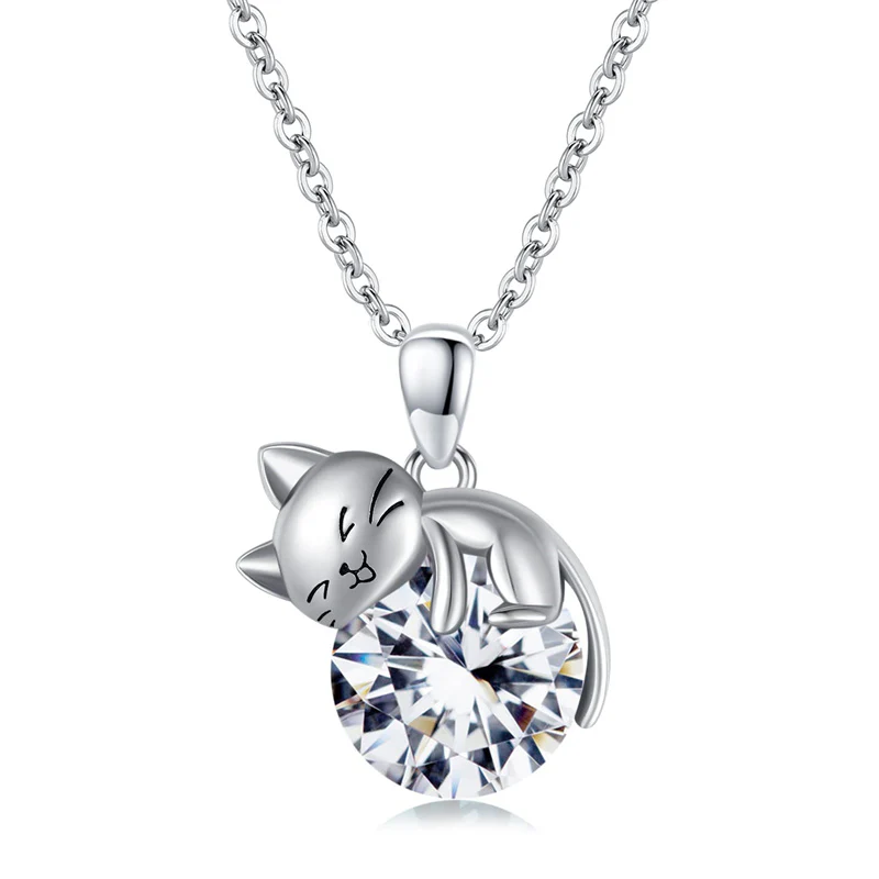 Cat pendant necklace with birthstone, gift for women, daughter and mother