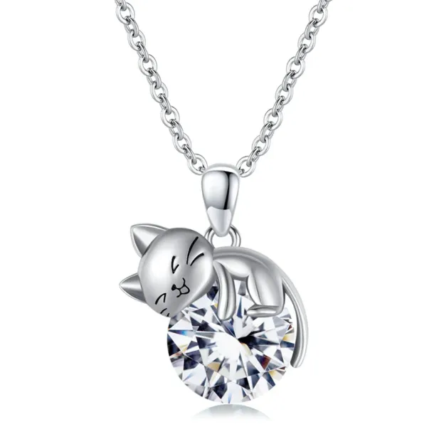 Cat pendant necklace with birthstone, gift for women, daughter and mother