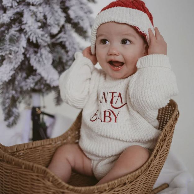 'Santa Baby' Long Sleeve Knit Romper