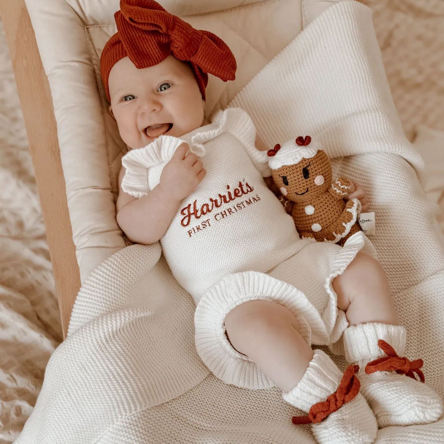 Personalised First Christmas Frill Knit Romper - Milk