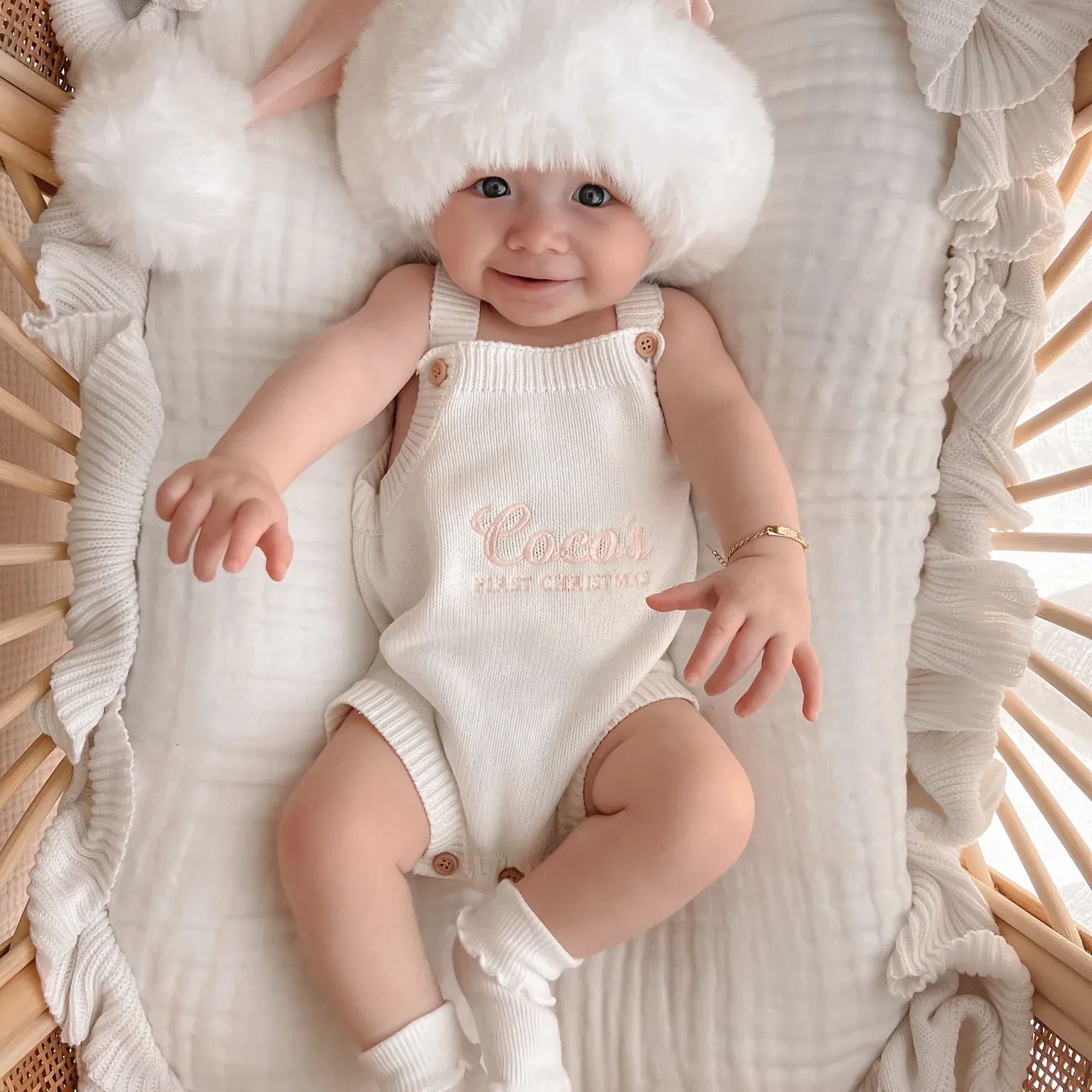 Personalised First Christmas Singlet Knit Romper - Milk