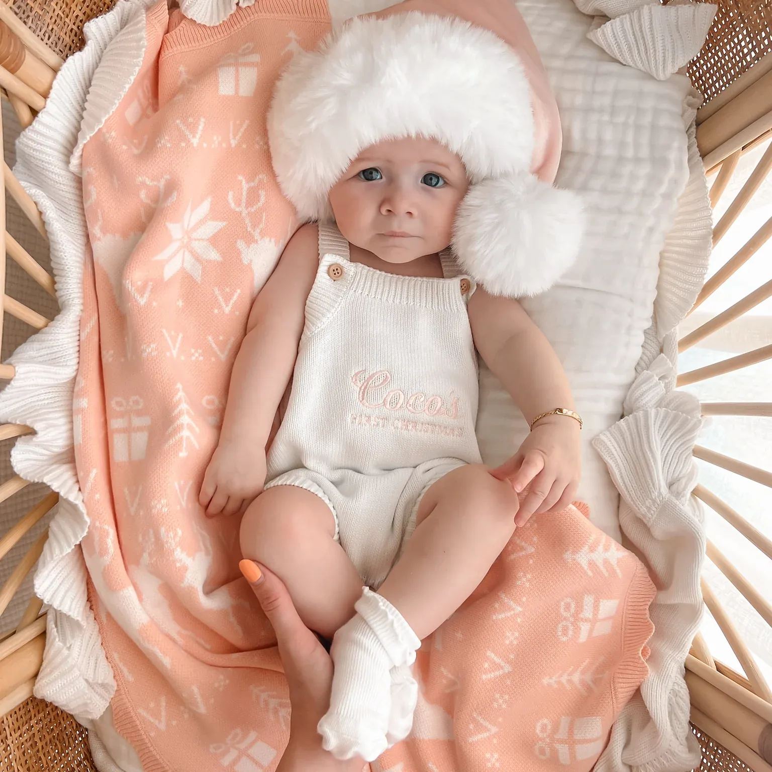 Personalised First Christmas Singlet Knit Romper - Milk