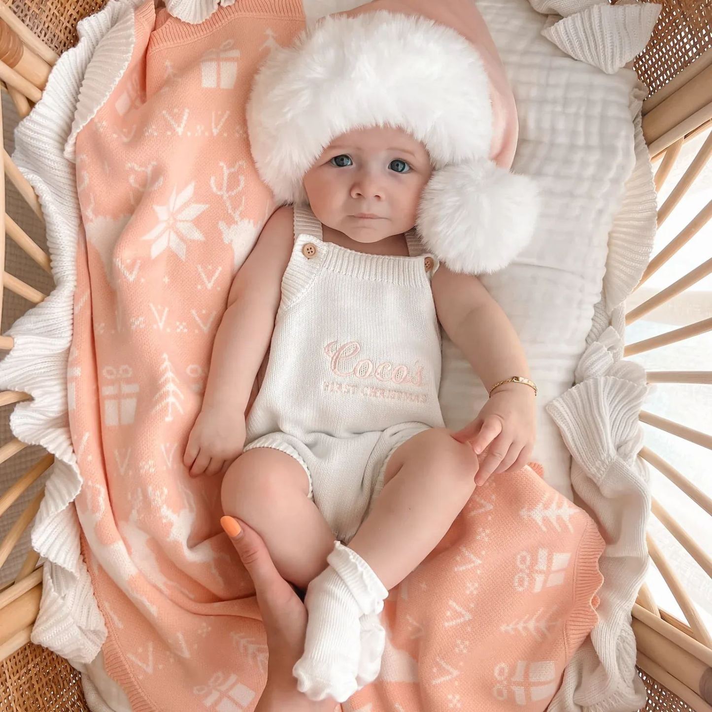 Personalised First Christmas Singlet Knit Romper - Milk