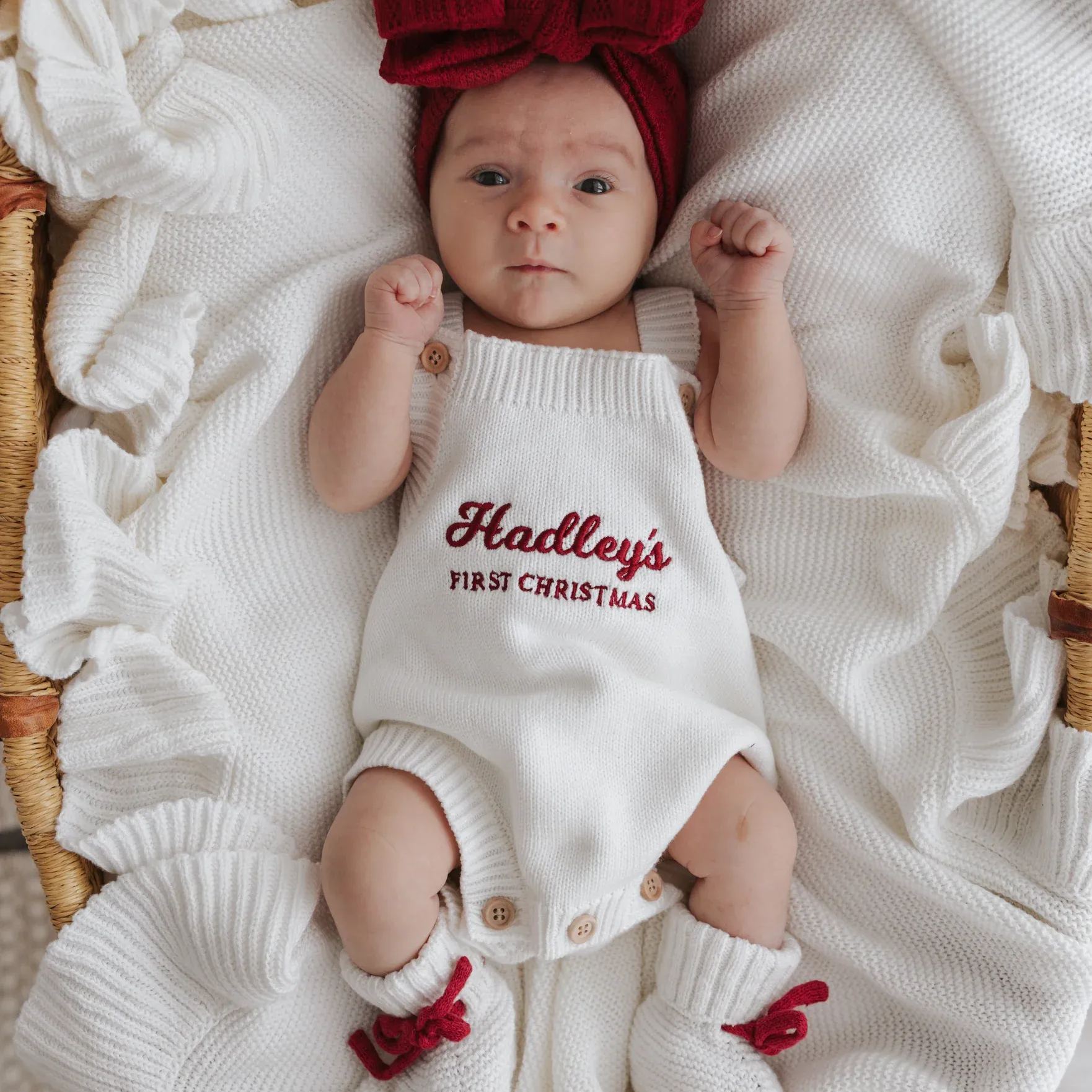 Personalised First Christmas Singlet Knit Romper - Milk