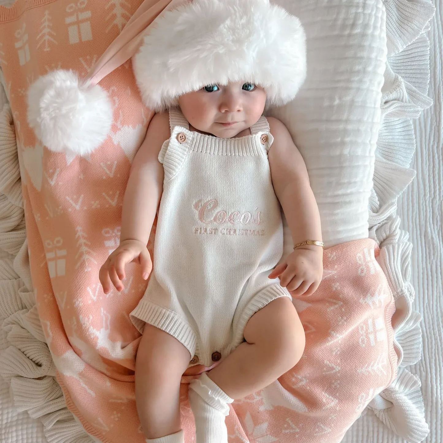 Personalised First Christmas Singlet Knit Romper - Milk