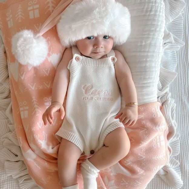 Personalised First Christmas Singlet Knit Romper - Milk