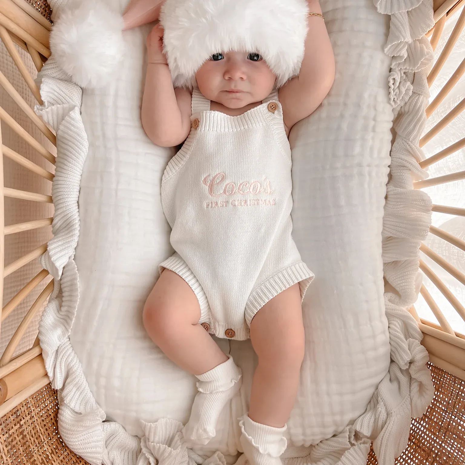 Personalised First Christmas Singlet Knit Romper - Milk