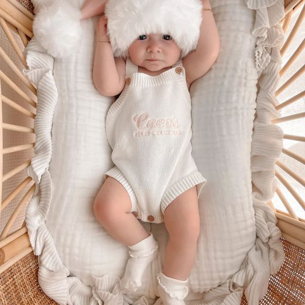 Personalised First Christmas Singlet Knit Romper - Milk