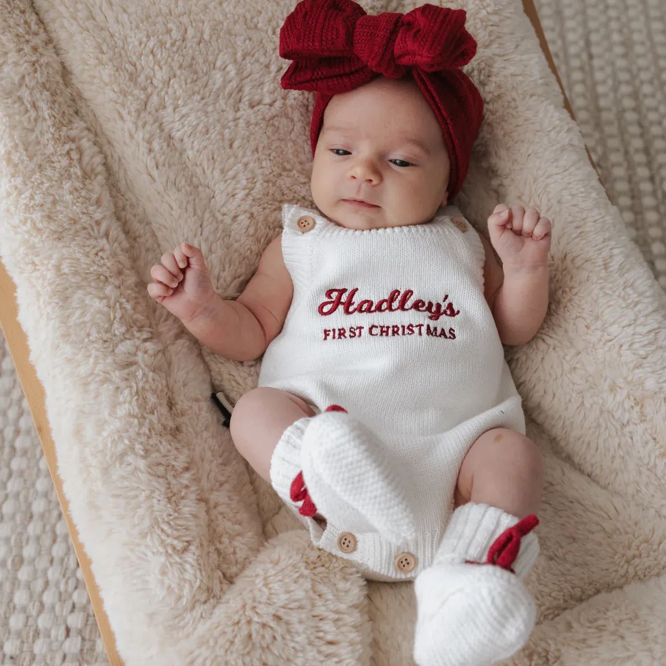 Personalised First Christmas Singlet Knit Romper - Milk