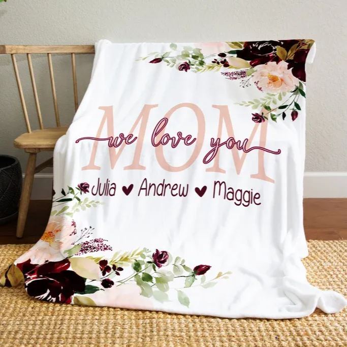 Mom We Love You, Mother's Day Gift, Christmas Present, Floral Style Blanket, Personalized Mom Gift, Personalized Gift For Grandparent,