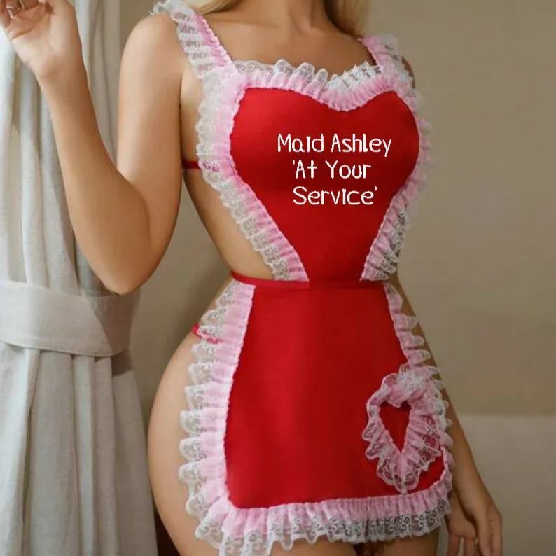Sexy red maid outfit with custom text (Valentine's Day lingerie, maid lingerie, sexy maid)