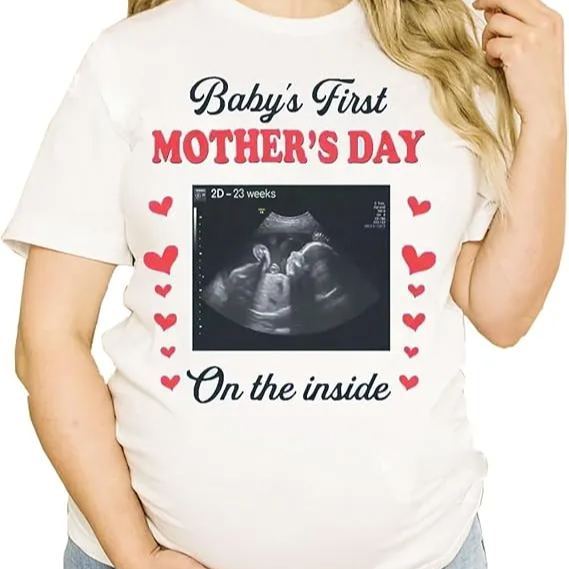 Personalized Cute Baby’s First Mother’s Day On The Inside Custom Sonogram Photo T Shirt for Mother to be