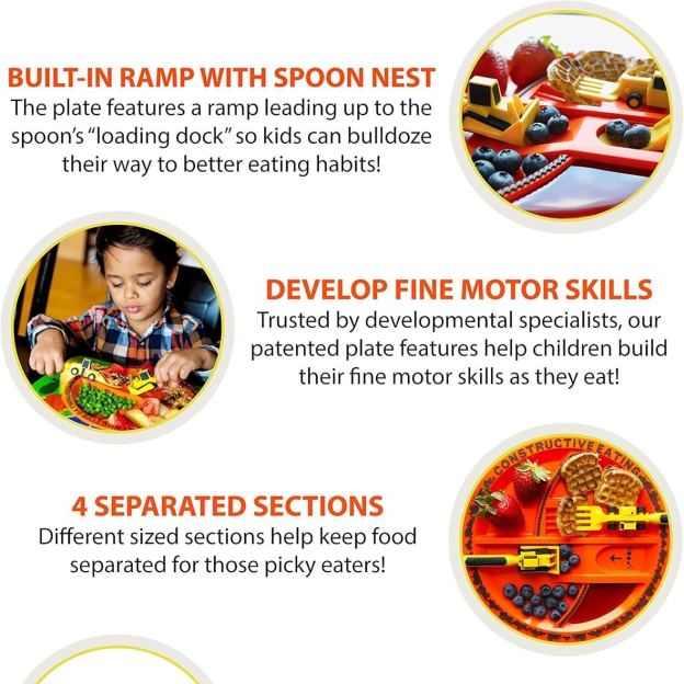 Bulldozer Excavator Scooper Dinner Plate Children's Tableware Set of Two