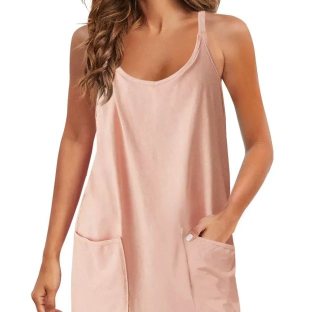 Summer Solid Color Sleeveless Spaghetti Strap Tank Dress Athletic Short Dresses