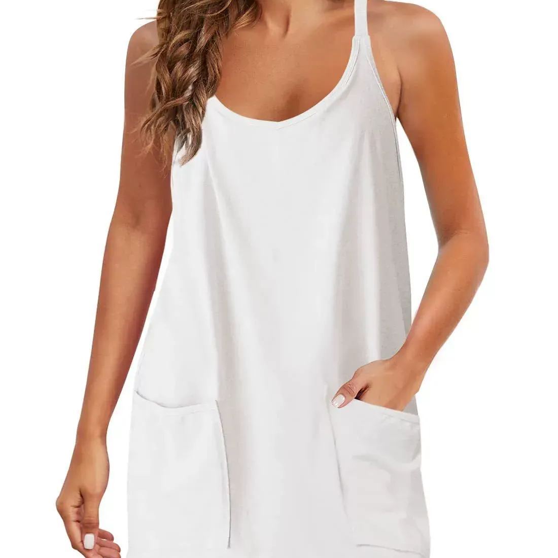 Summer Solid Color Sleeveless Spaghetti Strap Tank Dress Athletic Short Dresses