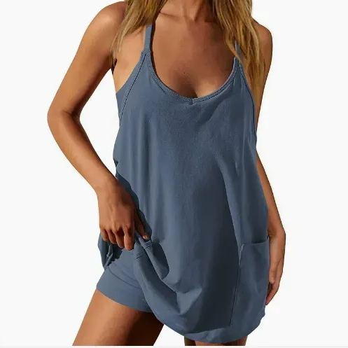 Summer Solid Color Sleeveless Spaghetti Strap Tank Dress Athletic Short Dresses