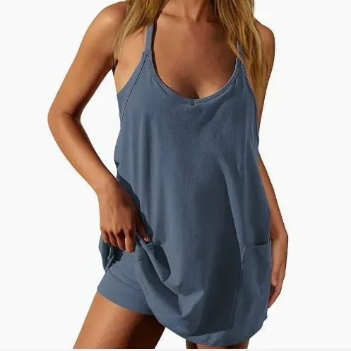 Summer Solid Color Sleeveless Spaghetti Strap Tank Dress Athletic Short Dresses
