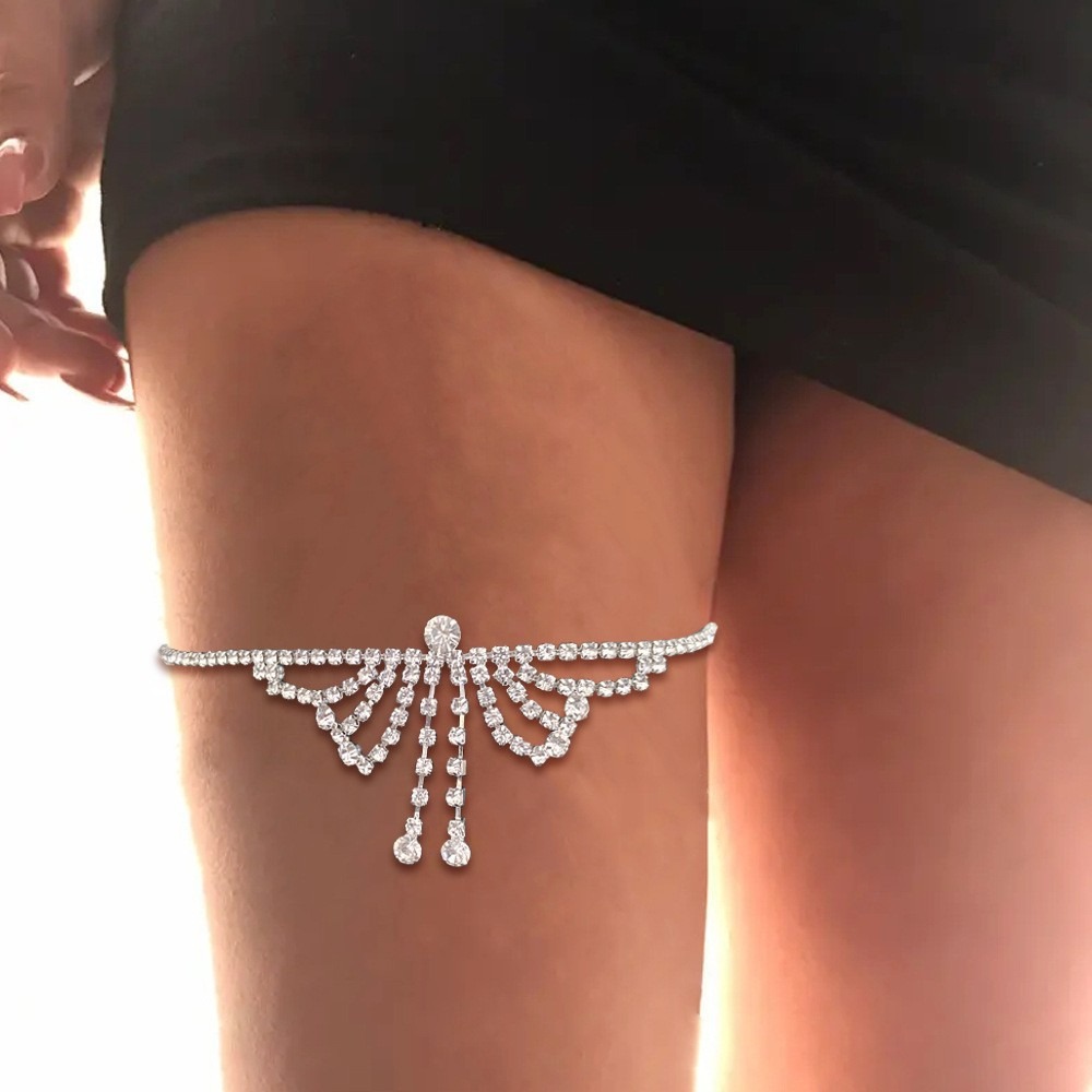 Tassel Rhinestone Cutout Butterfly Leg Chain