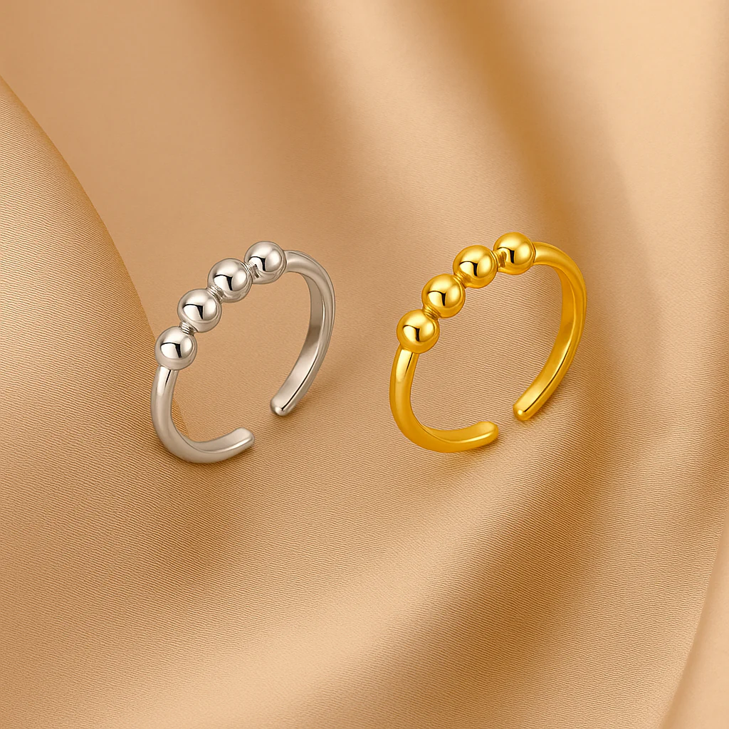 Rotatable stress-relieving anxiety bead ring