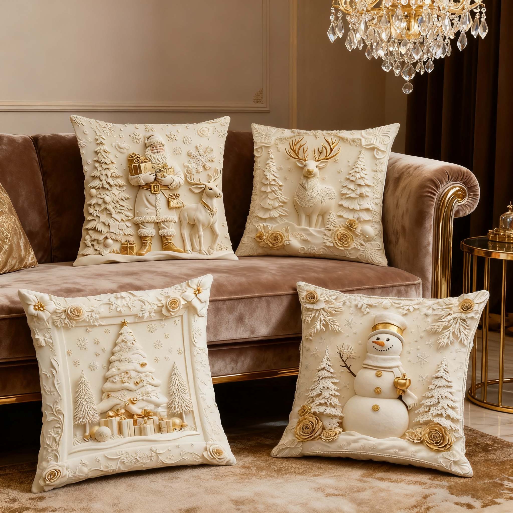 New White Christmas Pillow Set of 4