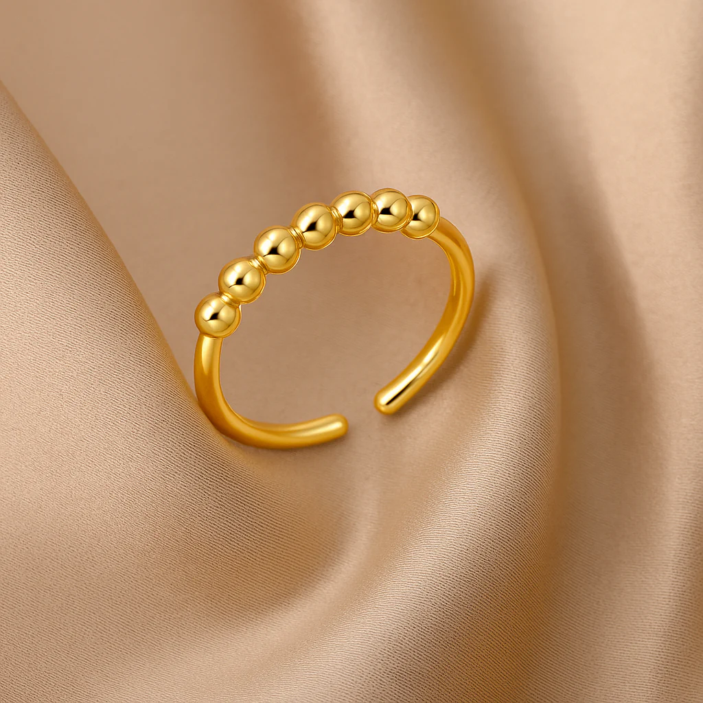 Rotatable stress-relieving anxiety bead ring