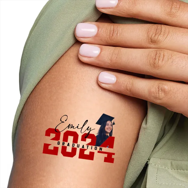 Graduation 2024, Custom Temporary Tattoo, Personalized Photo And Name, Fake Tattoo, Graduation Gift