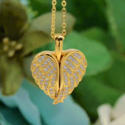 Personalized Heart Shaped Angel Wings Photo Locket Necklace Anniversary Birthday Gift for Women