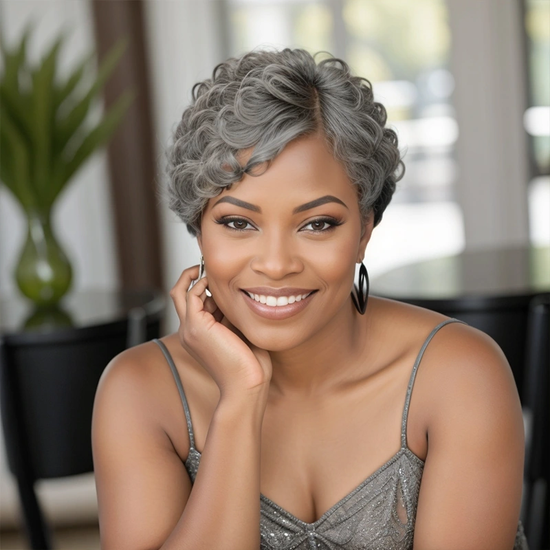 2024 Gray 4Inch Super Short Curly Wave Wig-WigFrenzy