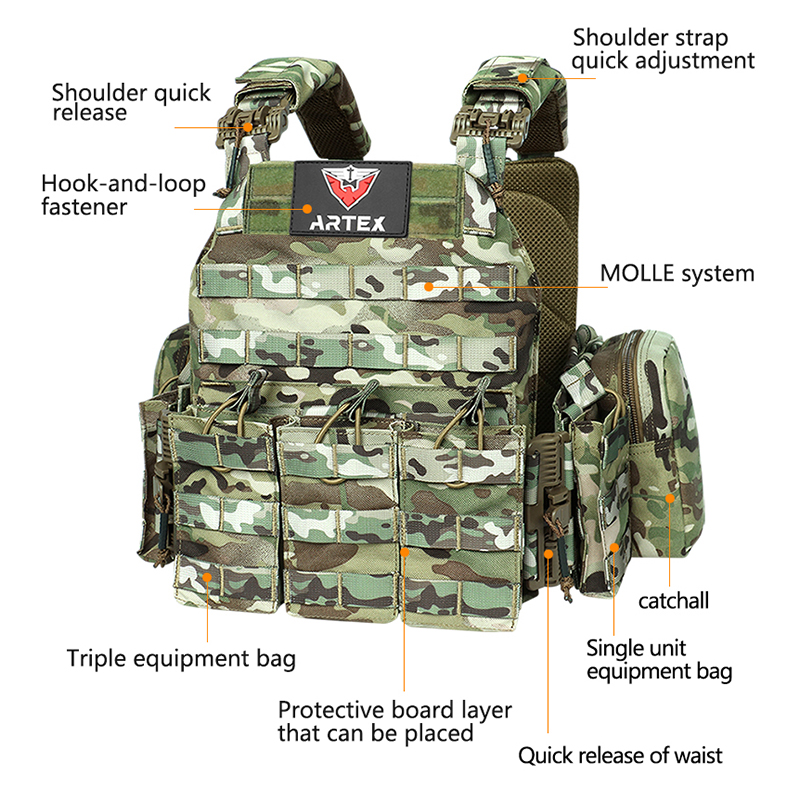 Artex Tactical Vest with Triple Magazine Pouch, 1000D Nylon Fabric, Quick Release, 6094K, Hunting, Airsoft Combat Accessories