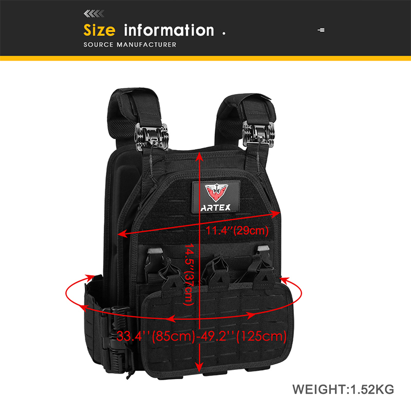 Artex Lightweight Quick-release Combat Board Carrier 1000D Nylon Laser Molle Tactical Vest Black