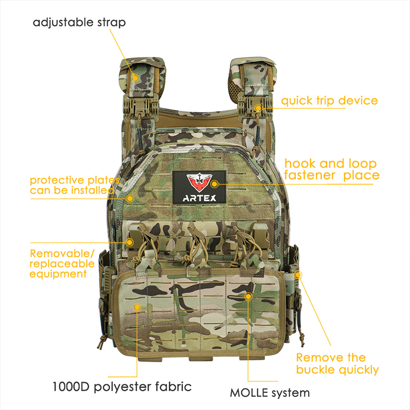 Artex Lightweight Quick-release Combat Board Carrier 1000D Nylon Laser Molle Tactical Vest Black